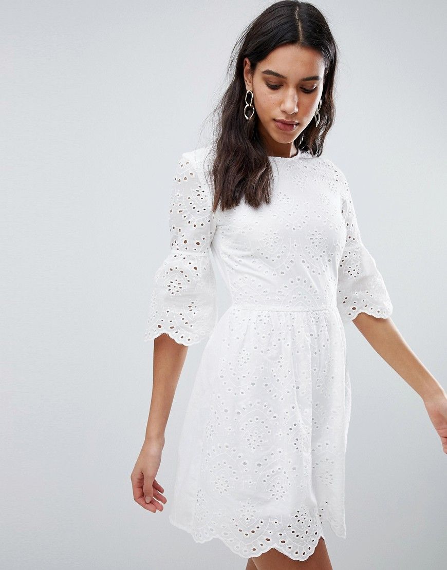 Parisian Broderie Dress With Sleeve Detail - White | ASOS US