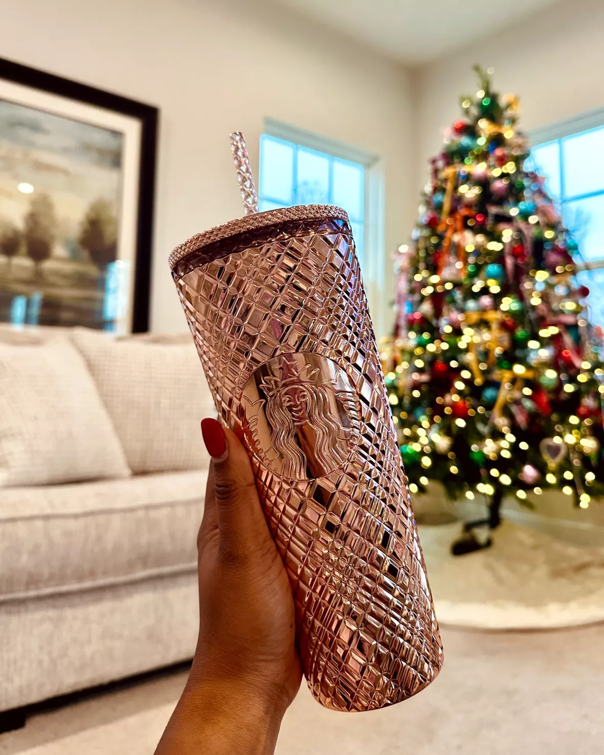 New Starbucks 2023 Winter Holiday Jeweled 24oz Tumbler Cold Cup - Rose Gold