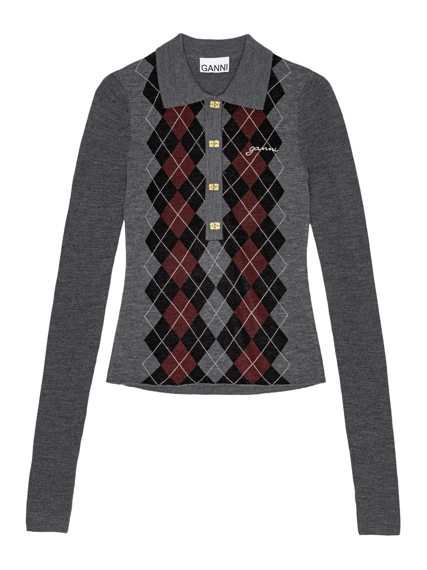 GREY KNITTED POLO SHIRT - Ganni - Woman | Suitnegozi INT