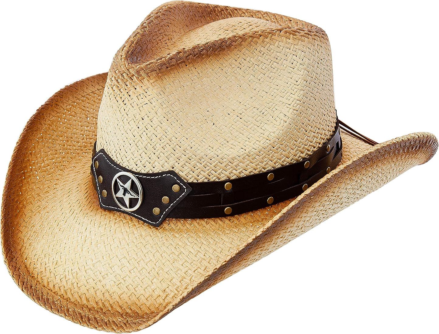 Queue Essentials Men & Women's Woven Straw Cowboy Cowgirl Hat Western Outback w/Wide Brim | Amazon (US)