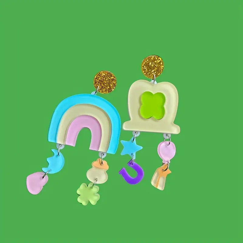 St. Patrick's Day Ear Jewelry Colorful Rainbow Hat Design Clover Decor Dangle Earrings Party Styl... | Temu Affiliate Program