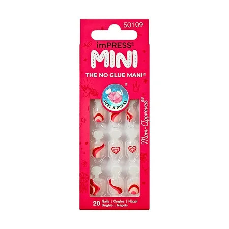 KISS imPRESS Kids Valentine s Day Press on Nails Sweet Love Red Kids Squoval 20 Count | Walmart (US)