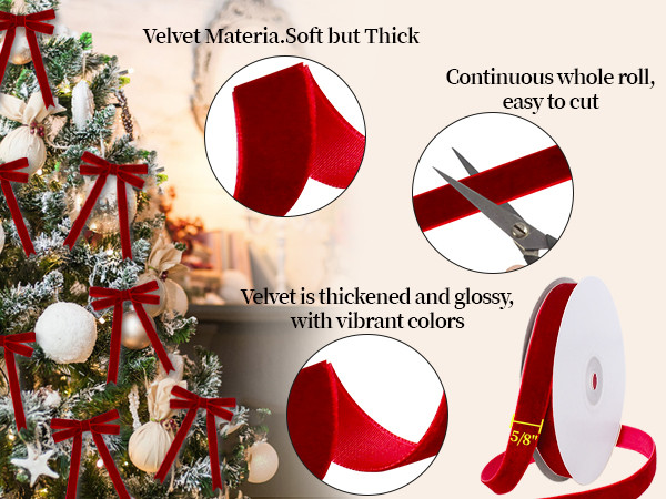 10 Yards Burgundy Velvet Ribbon 1 Inch for Christmas Tree,Dark Red Velvet Christmas Ribbon for Gi... | Amazon (US)