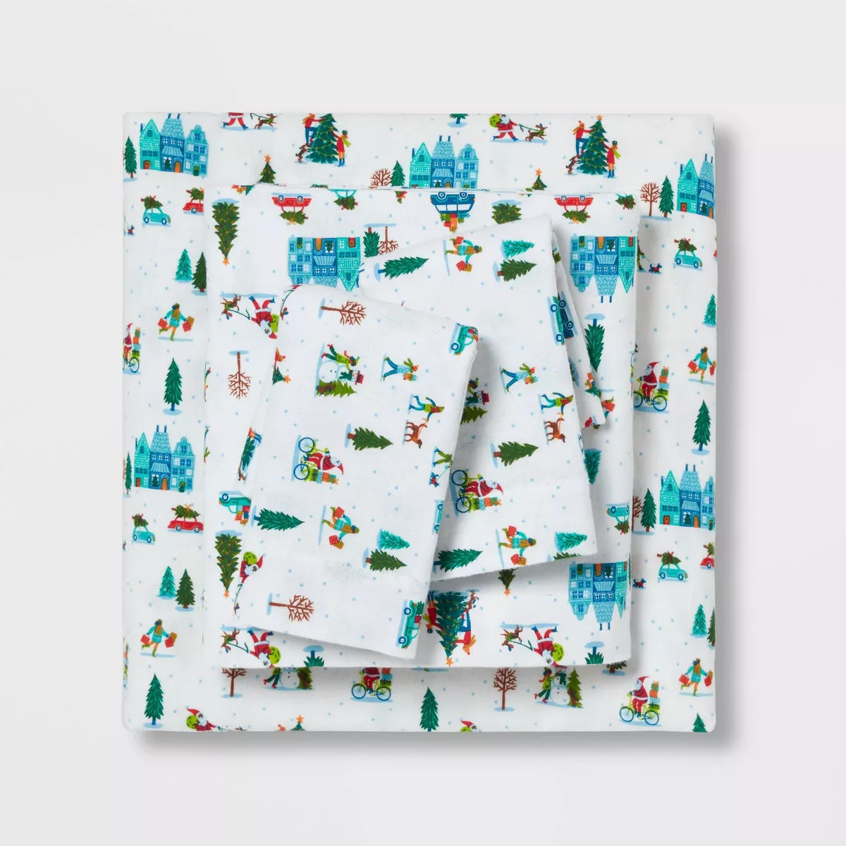 Queen Christmas Flannel Sheet Set Snowy Village - Wondershop™ | Target