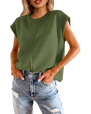 Saodimallsu Womens Summer Cap Sleeve Tops Casual Crew Neck Loose Fit Knit Lightweight Sweater Pul... | Amazon (US)