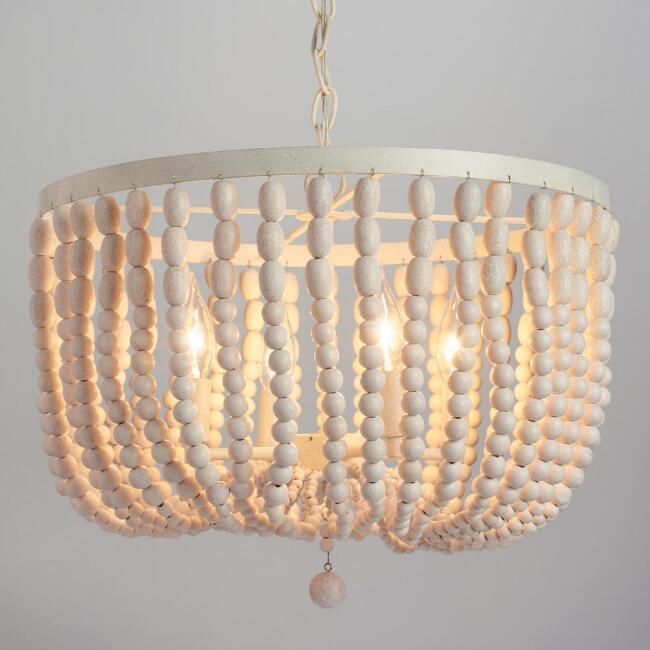 Antique Whitewash Wood Bead 4 Light Chandelier | World Market