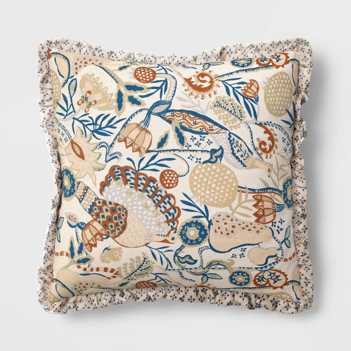 Square Bird in Nature Pillow with Printed Reverse and Ruffle Trim neutral - Threshold™ | Target