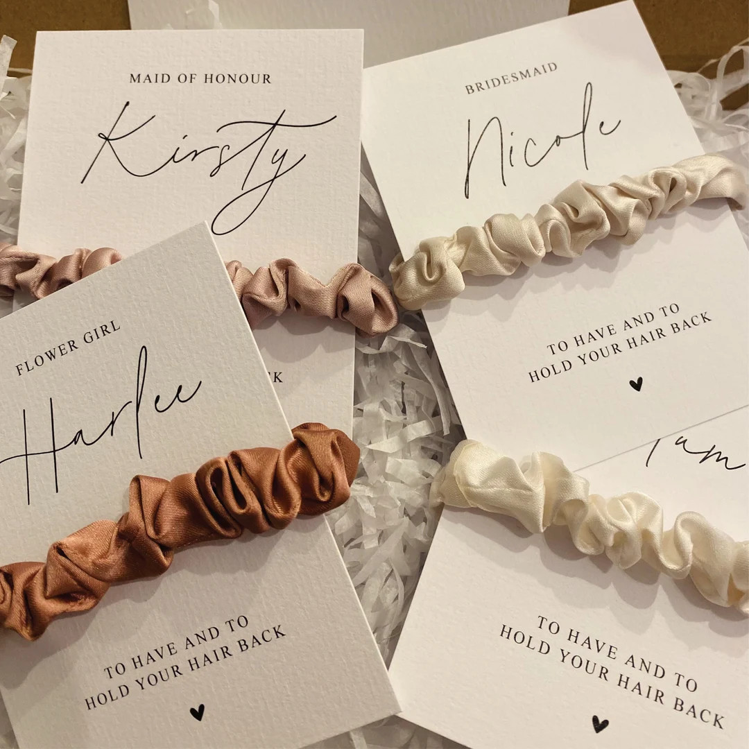 Hen Do Scrunchies Bridesmaid Mini Satin Hair Scrunchies Bridal Hair Ties Bridesmaid Proposal Gift... | Etsy (US)