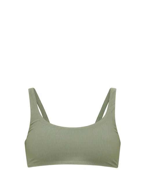 Jade Swim - Scoop-neck Ribbed Bikini Top - Womens - Dark Green | Matches (US)