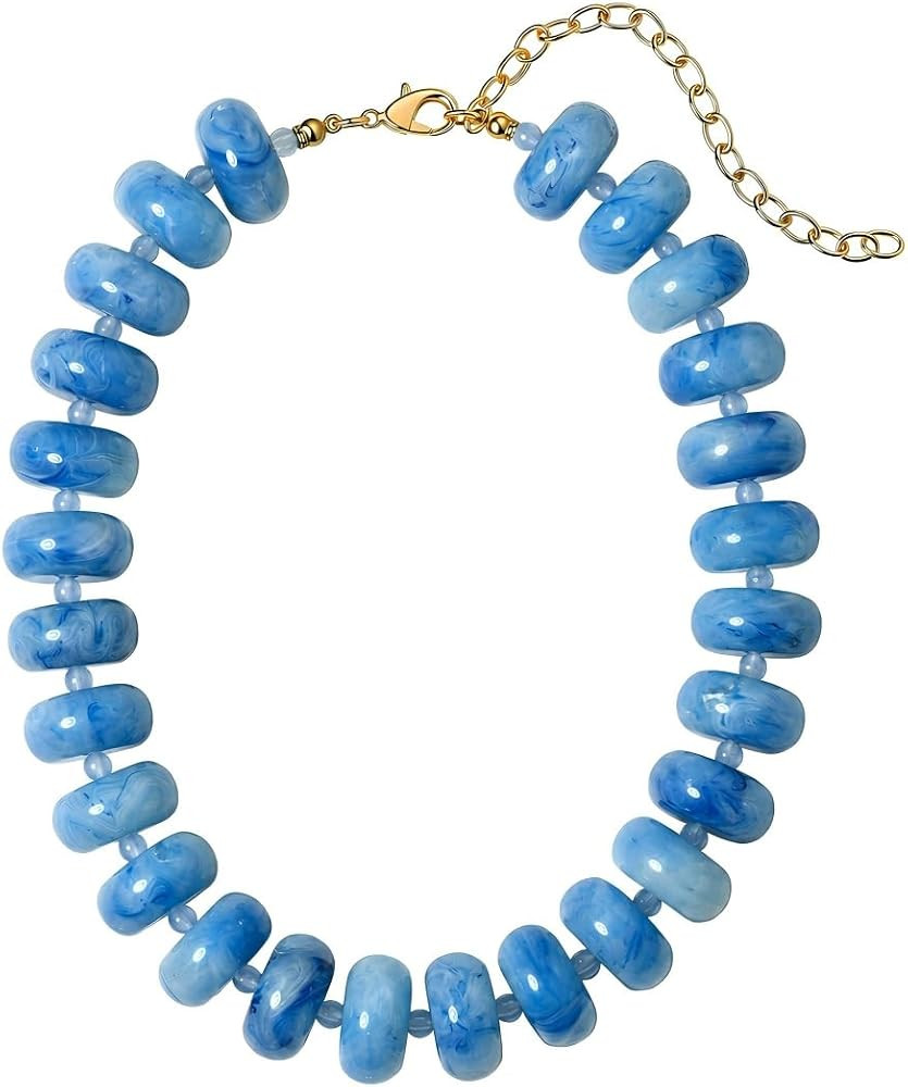 Multi-Color Chunky Beaded Necklace for Women, Vibrant Acrylic Candy Bead Choker Necklace with Adj... | Amazon (US)