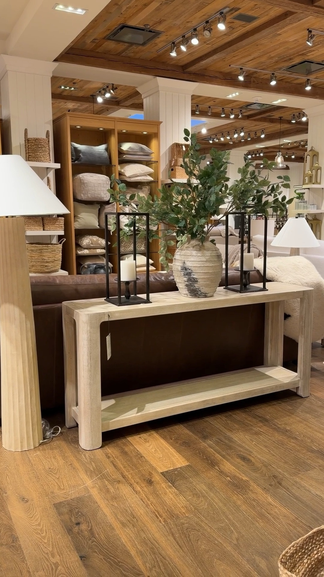 Neutral console styling done right! 🙌🏻 The Aptos Console Table from Pottery Barn is such a strong, grounding piece — clean lines, warm wood tones, and that effortless modern organic feel. 🌿 Paired with the new Harbor Rattan Floor Lamp and styled with an oversized vase + faux eucalyptus, this look feels calm, earthy, and intentionally simple. 🫶🏻 It’s proof that natural textures and thoughtful layering are all you need to create a beautifully balanced console moment. 🍃 Linked the full setup to recreate this inviting, neutral-inspired space! ✨ #ConsoleTable #PotteryBarn #NeutralDecor 

#LTKSpringSale #LTKSaleAlert #LTKHome