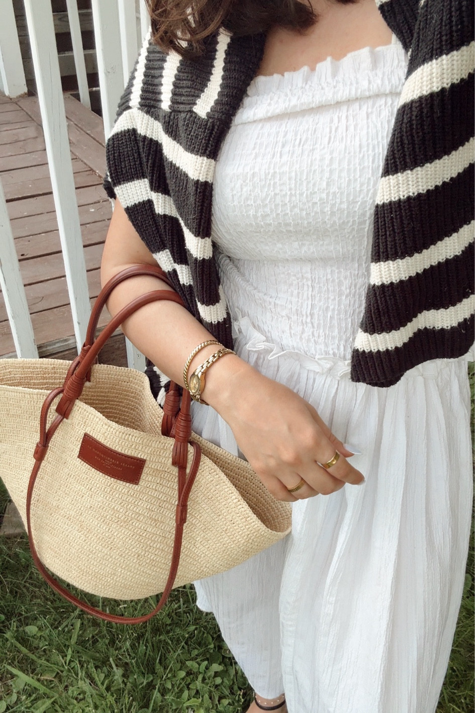 Effortless spring outfit 

Summer outfit, Spring bag, sezane, straw bag, vacation outfit, vacation outfits, effortless chic, white dress, striped sweaterr

#LTKStyleTip