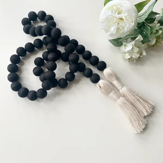 Black Beaded Garland, Wood Bead Garland, Minimalist Decor, Bead Garland Decor, Black Decorative B... | Etsy (US)