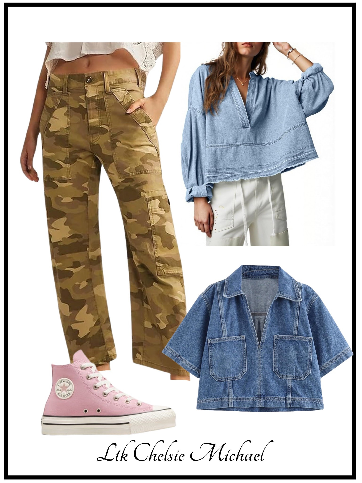 Cute outfit!! #amazon #denim #cargos #converse 