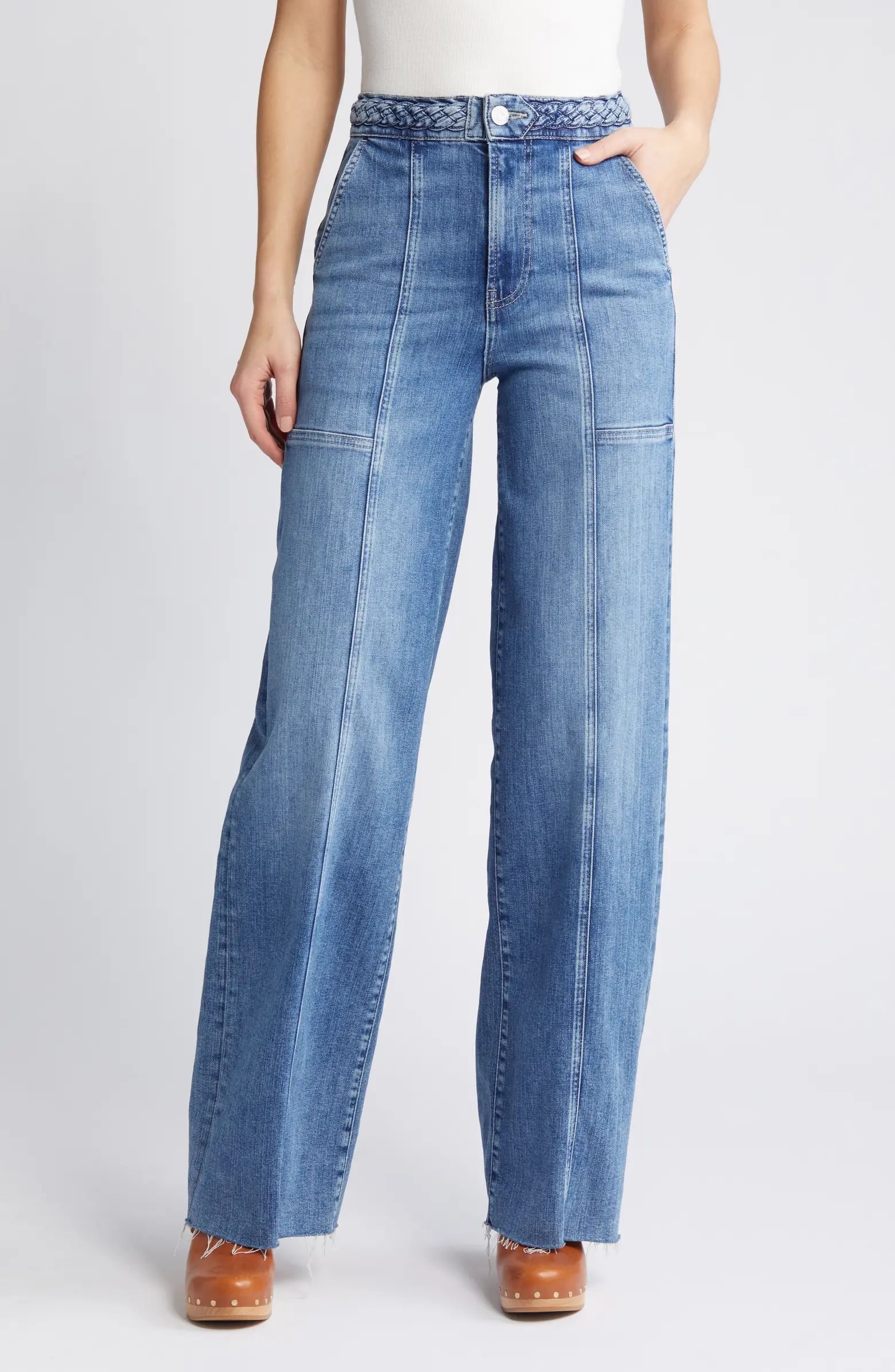 Braided Waistband Wide Leg Jeans | Nordstrom