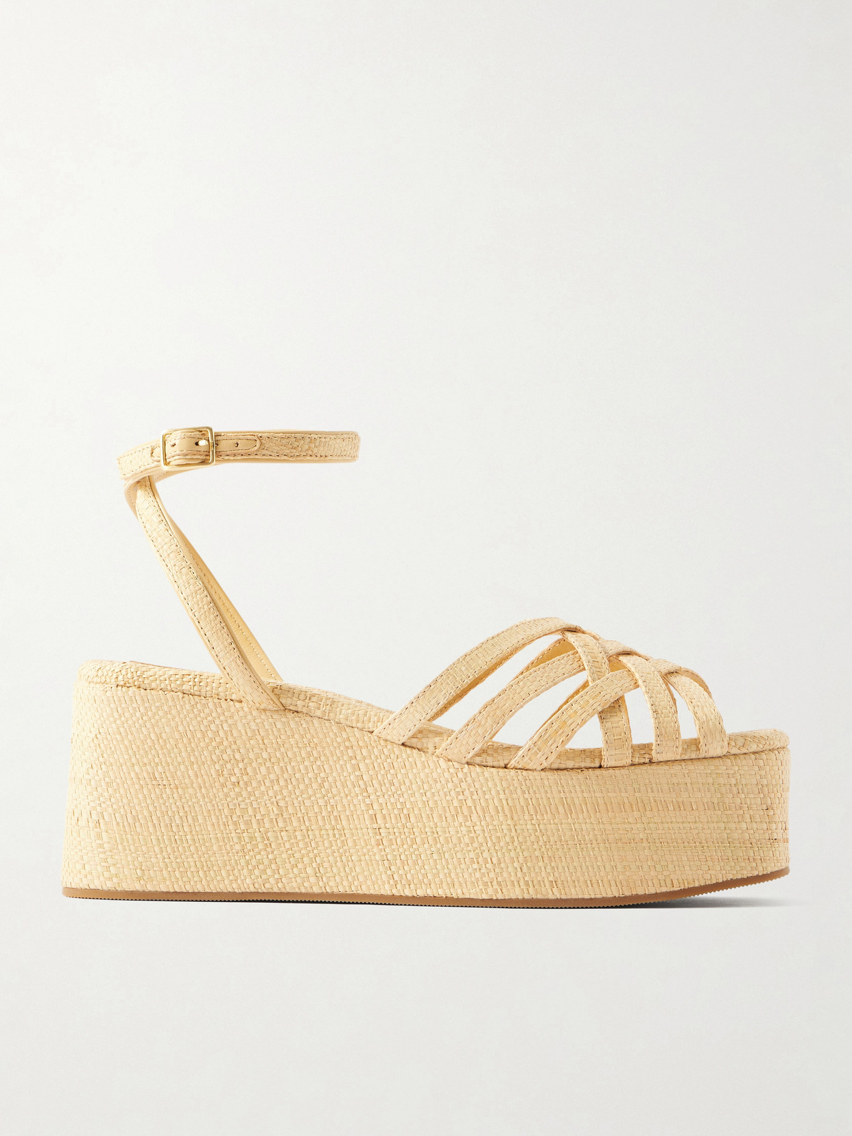 Loeffler Randall - Channing Raffia Platform Wedge Sandals - Neutrals | NET-A-PORTER (US)