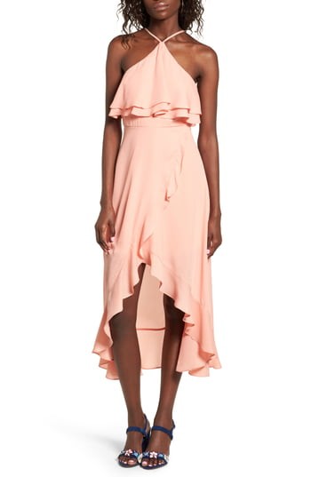 Women's Dee Elly Ruffle Halter Midi Dress, Size X-Small - Pink | Nordstrom