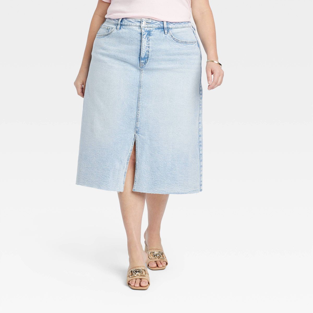 Women's Denim Midi Skirt - Ava & Viv™ Light Wash 17 | Target
