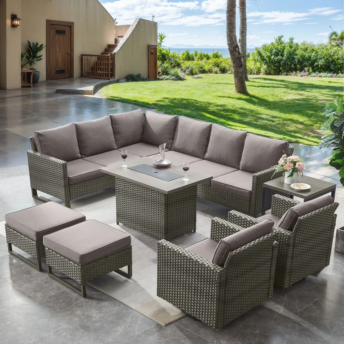 Kreda 7-Piece 8-Person Powder Coated Steel Outdoor Seating Group | Wayfair North America