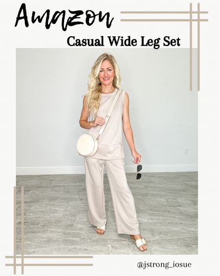 Amazon casual wide leg set! Buttery soft material. Pants are petite friendly, have pockets and high waisted. Comes in 16 of colors. I’m wearing light khaki. Accessorize to dress this set up or down! 

#LTKstyletip #LTKfindsunder50