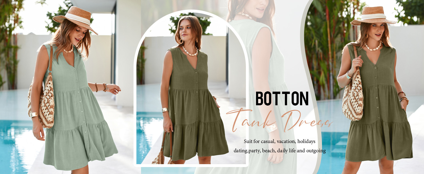 Simplee Women’s Sleeveless Linen Summer Dress Casual Button Down Mini Dress Flowy Beach Sundres... | Amazon (US)