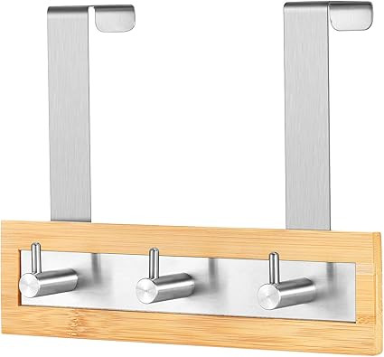 ToiletTree Products Bamboo Stainless Steel Over-The-Door Towel Hooks - Durable Coat, Clothes, and... | Amazon (US)