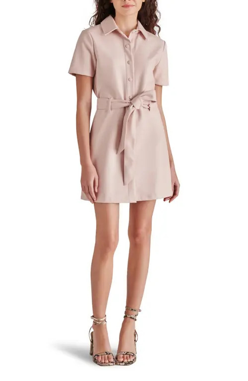 Steve Madden Jolene Belted Faux Leather Mini Shirtdress in Rose Taupe at Nordstrom, Size 2 | Nordstrom