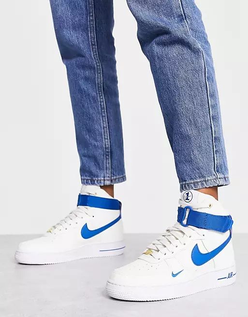 Nike Air Force 1 Hi 40th anniversary sneakers in white and blue | ASOS (Global)