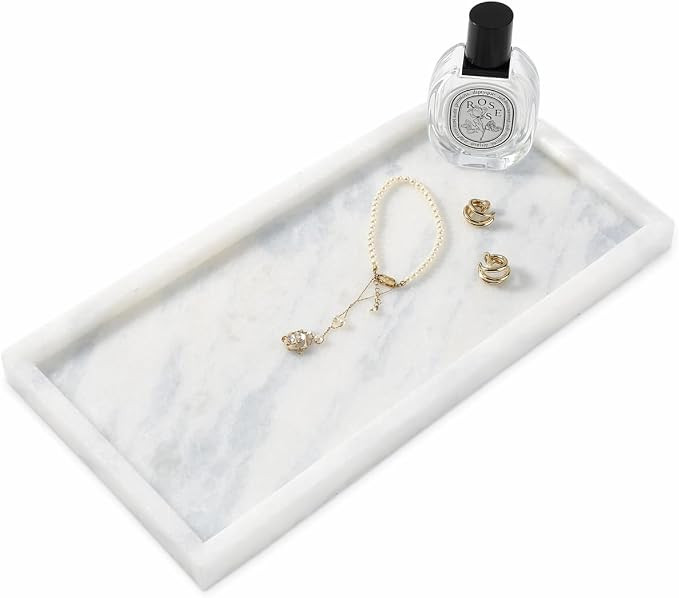12" x 6" White Marble Vanity Tray for Home, Marble Bathroom Tray | Luxurious Stone Tray for Home ... | Amazon (US)
