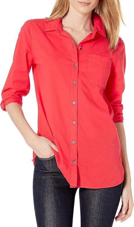 Goodthreads Women's Standard Cotton Dobby Long-Sleeve Button-Front Tunic Shirt | Amazon (US)