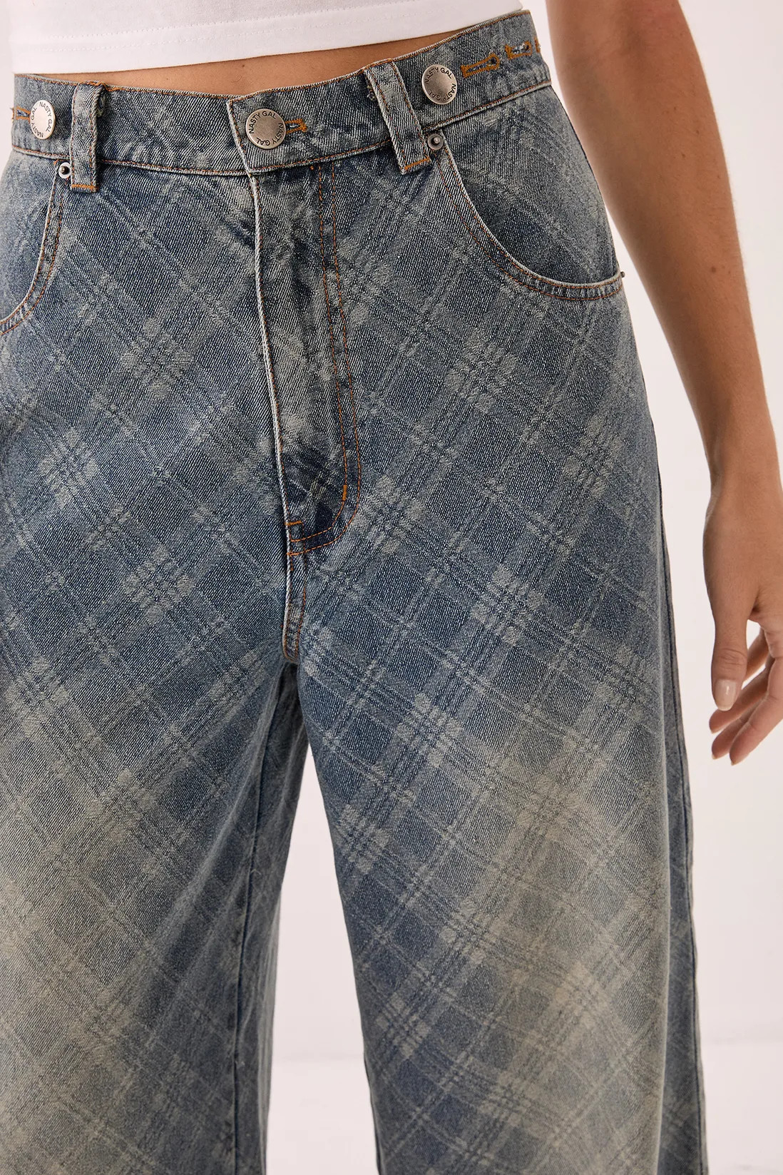 Jeans | Check Denim Distressed Straight Leg Jeans | NastyGal | NastyGal UK