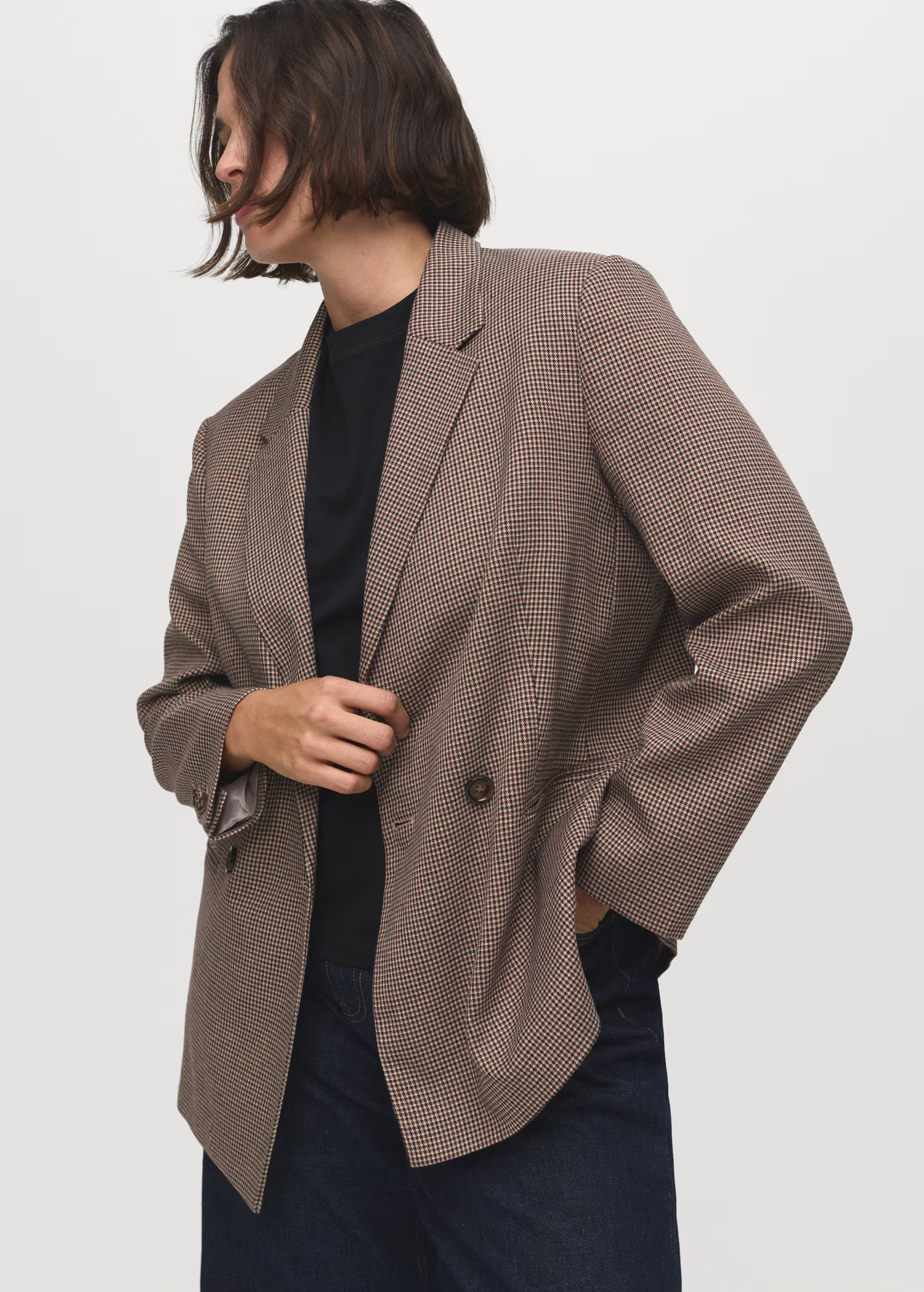 Micro-houndstooth double-breasted jacket - Women | MANGO United Kingdom | MANGO (UK)