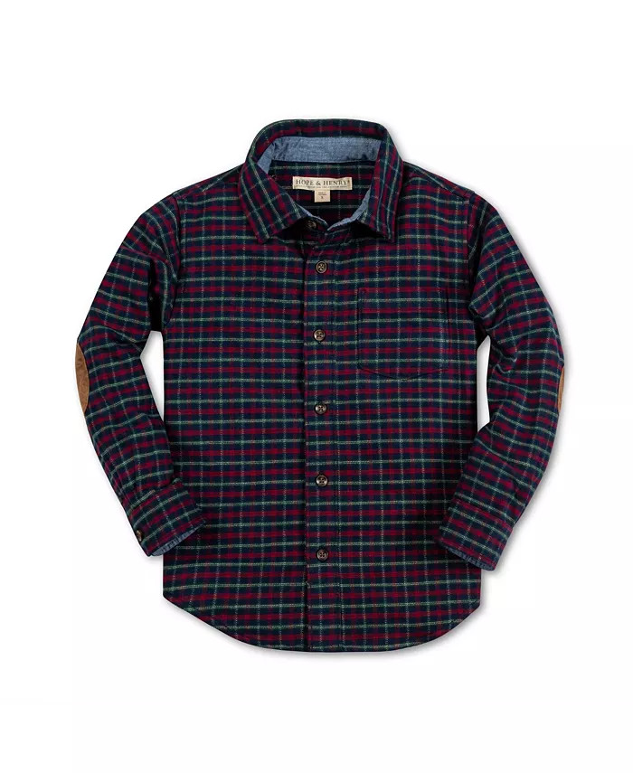 Boys Long Sleeve Plaid Flannel Button Down Shirt with Elbow Patches | Macy's