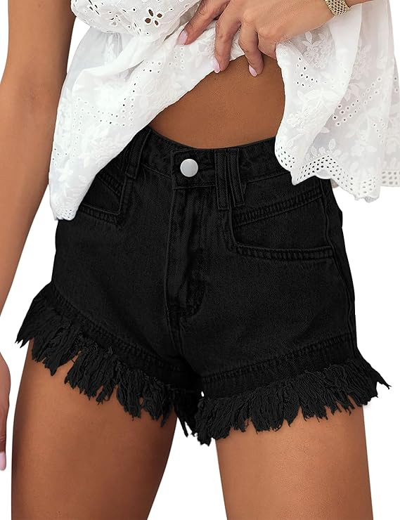 BISUAL Denim Shorts Women High Waisted Jean Shorts Stretch Hem Raw Edge Womens Denim Shorts Casua... | Amazon (US)