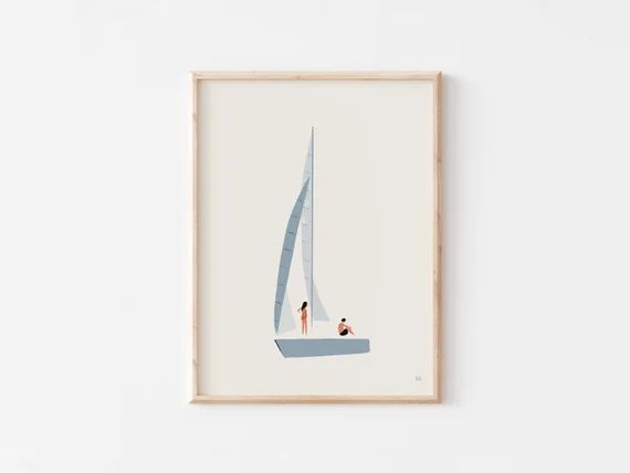 Sailboat Print, Nautical Wall Art, Seaside Beach Art, Coastal Nursery Decor, Minimalist Artwork, ... | Etsy (US)