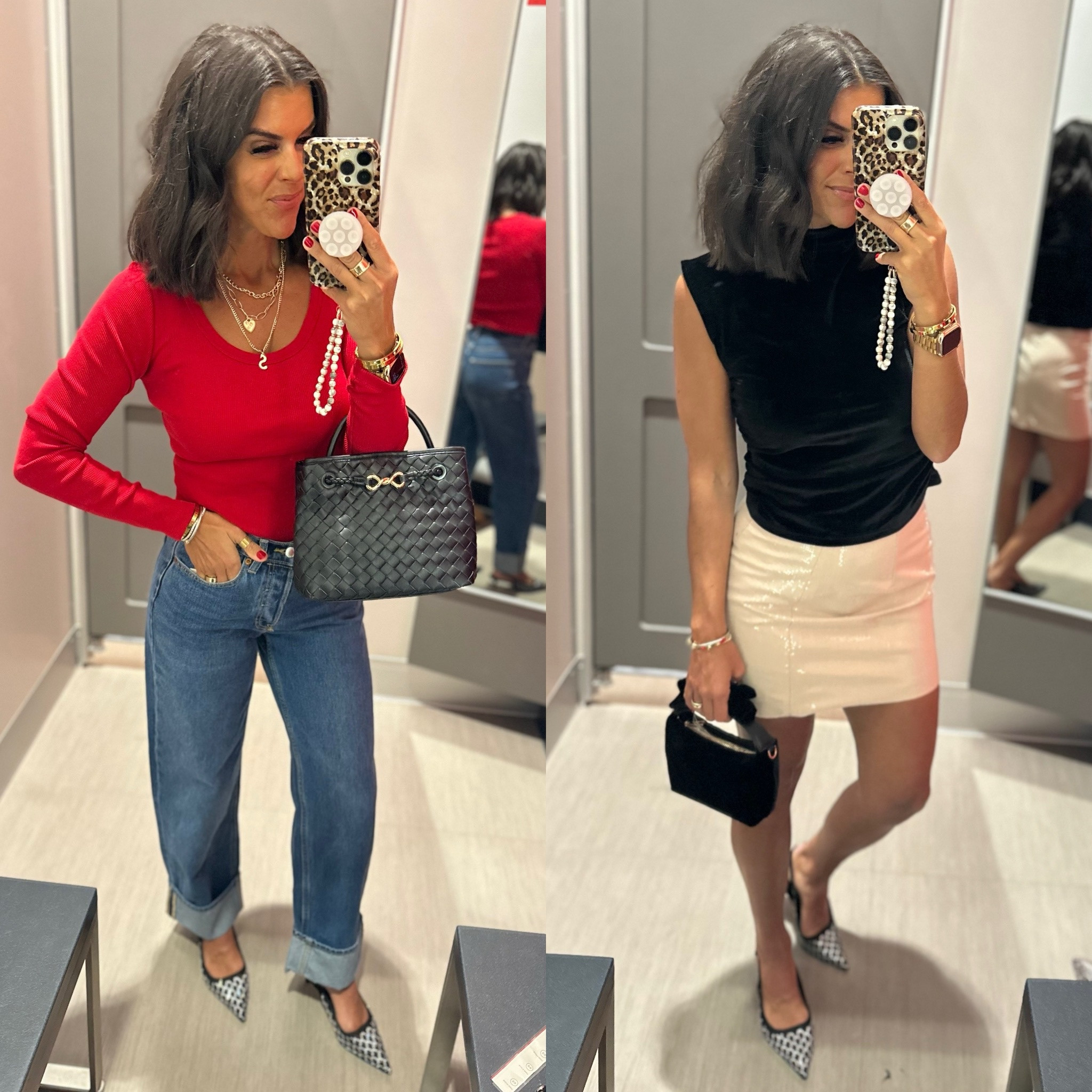 New Target Holiday Finds! 
Wearing size xs in red tee/size 2 in jeans 
Size small in velvet top, size 4 in skirt 
Size small in black jumpsuit 
Size small in strapless top, and size 2 in red trousers. Shoes fit tts 

#LTKHoliday #LTKStyleTip #LTKSeasonal