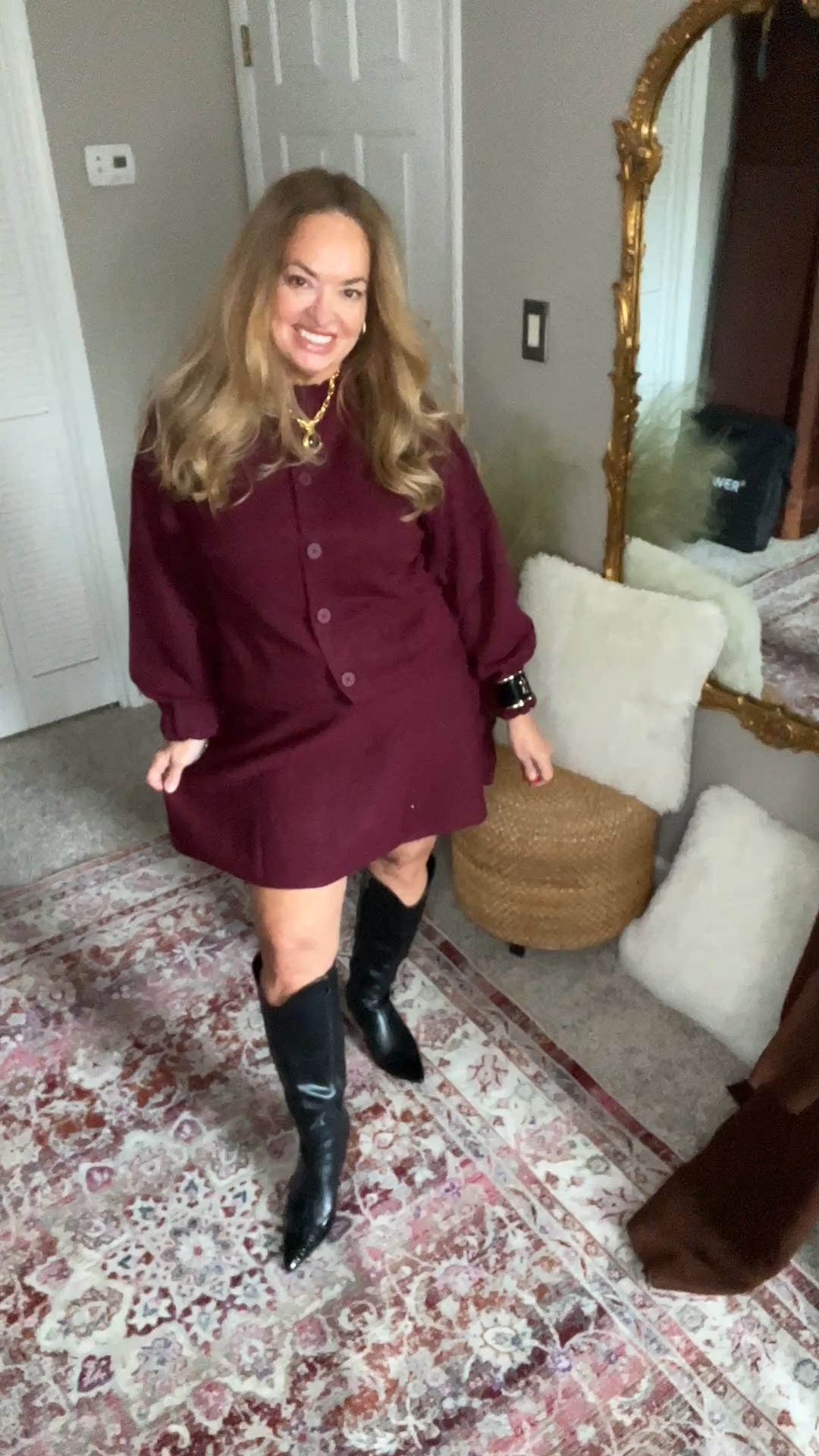 Deep Fall Cabernet hued skirt knit set.
This high neck cardigan has a feminine neckline and the a line skirt is do flattering.

#LTKootd #LTKgrwm #LTKWorkwear