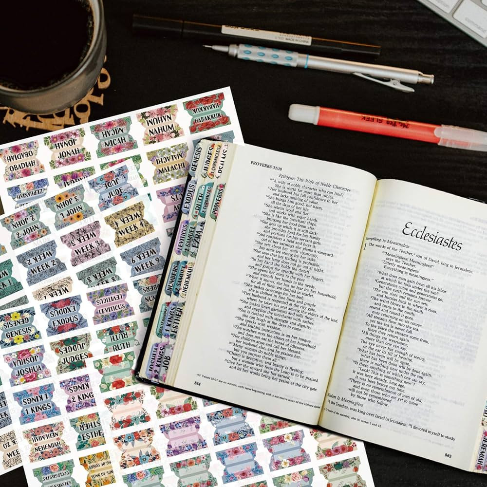 Bible Index Tabs New & Old Testament Tabs Matte Laminated Floral Design - 121 Pcs (Floral) | Amazon (US)