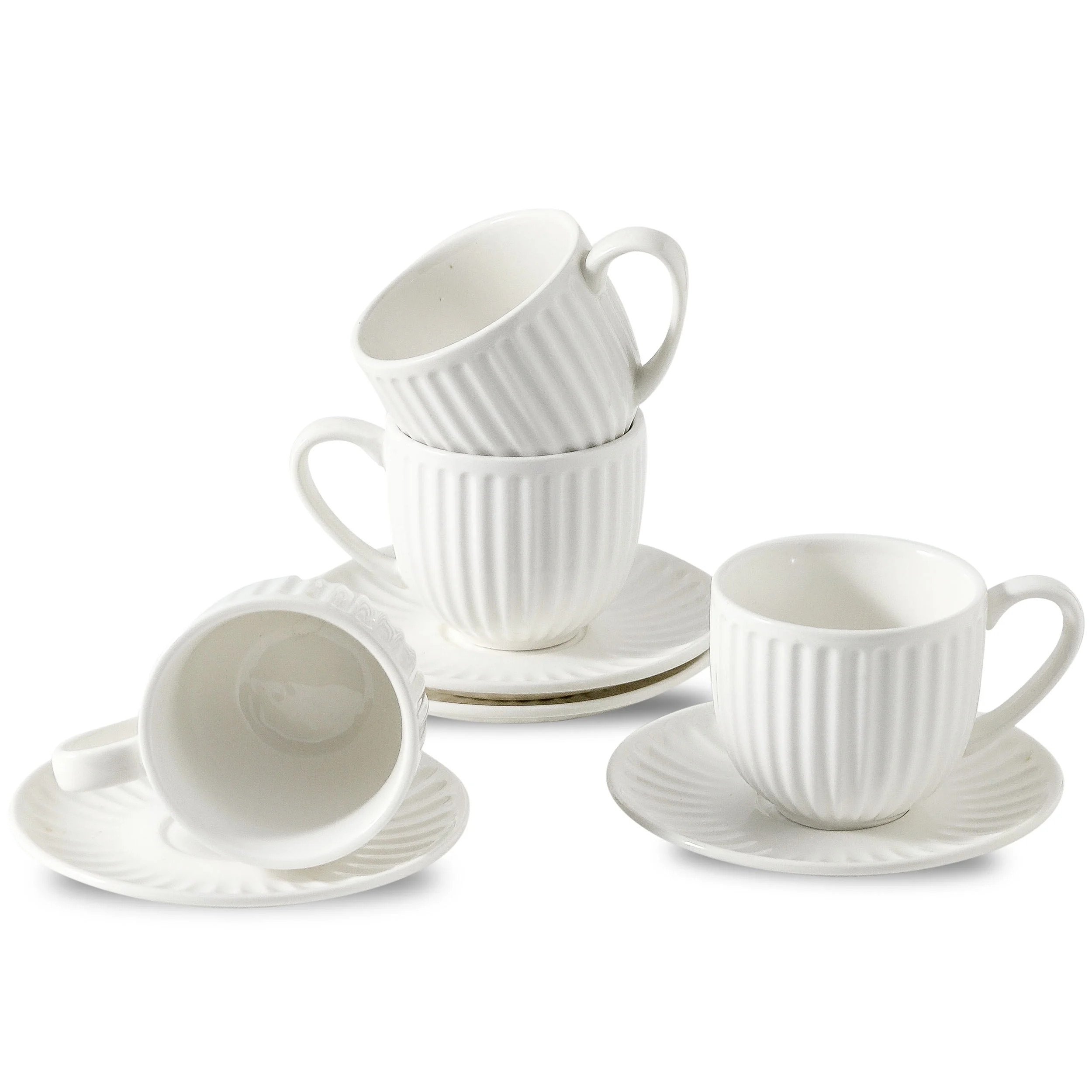 Hasense Cappuccino Cups and Saucers Set of 4, Porcelain Ribbed 6 Oz Demitasse Tea Cup with big Ha... | Walmart (US)
