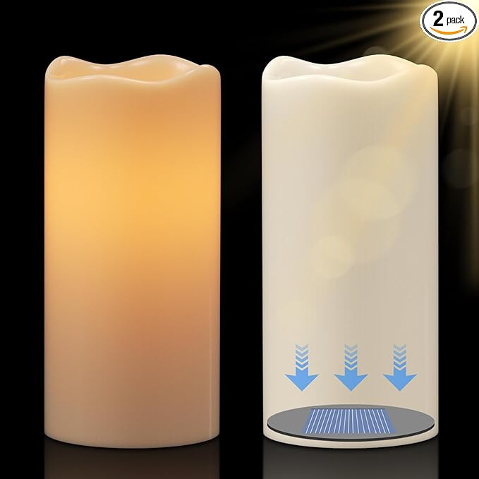 DRomance Solar Flameless Pillar Candles Outdoor Waterproof Dusk to Dawn Solar Rechargeable Batter... | Amazon (US)