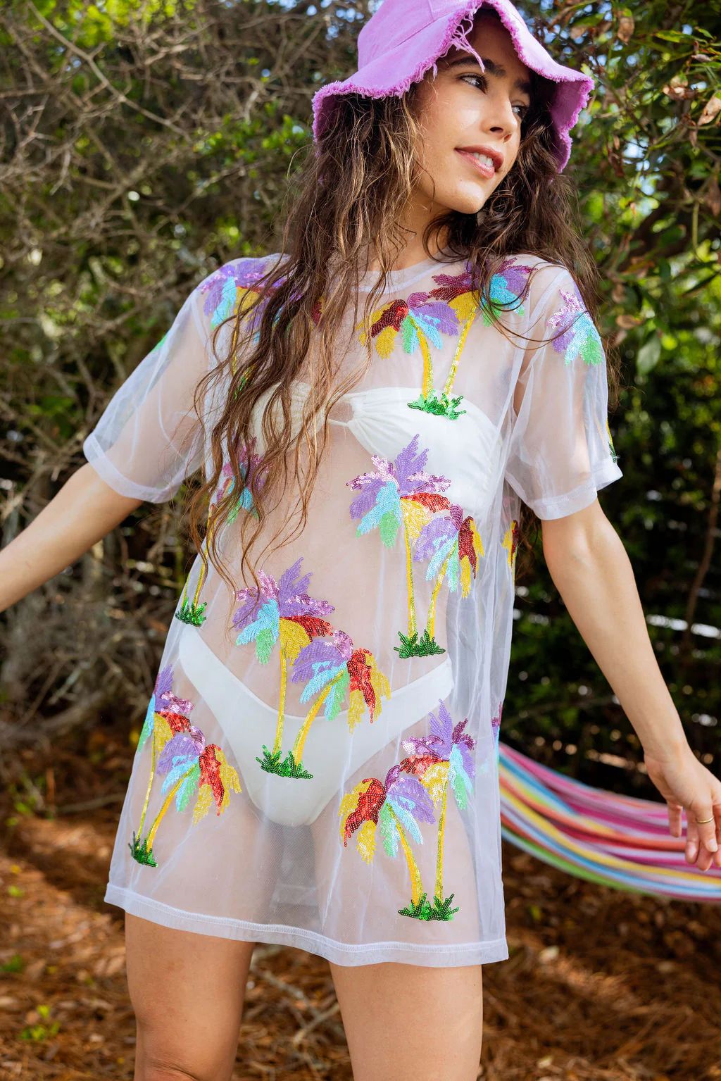 White Palm Tree Sheer Coverup | Queen of Sparkles