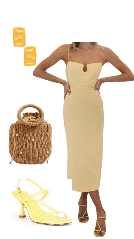 This butter yellow is the color of THE moment ✨ 🧈 
It’s easy to see why: it’s soooo dreamy. This look is perfect for a spring or summer wedding. It’s giving San Diego/ Hawaii beach side events vibes. I say lean all the way into the trend with yellow head to toe! ✨ The neckline on this dress is fun and unique and will be sure to garner lots of compliments 

#LTKSeasonal #LTKwedding #LTKparties