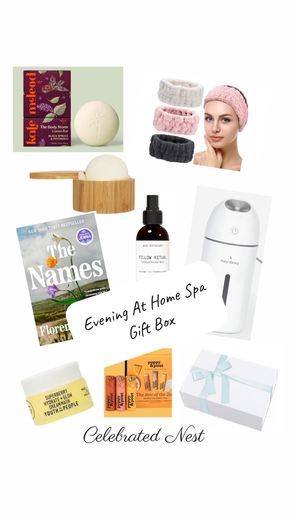 Gift the gift of an evening at home spa! Book, pillow spray, evening face mask, personal humidifier, Kate McLeod body lotion bar, lip balm and hair wrap! 

#LTKGiftGuide #LTKselfcare #LTKgrwm
