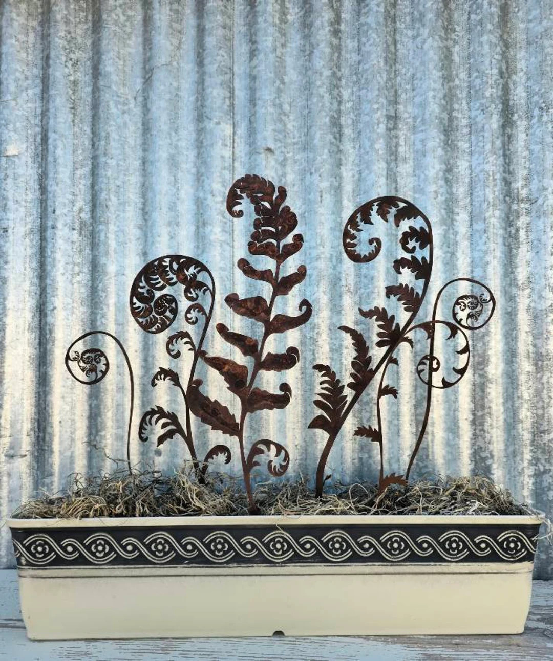 Rusty Fiddlehead Fern Bouquet Ferns for Plant Pot Decoration Rusted Metal Frond Flower Plant Stak... | Etsy (US)