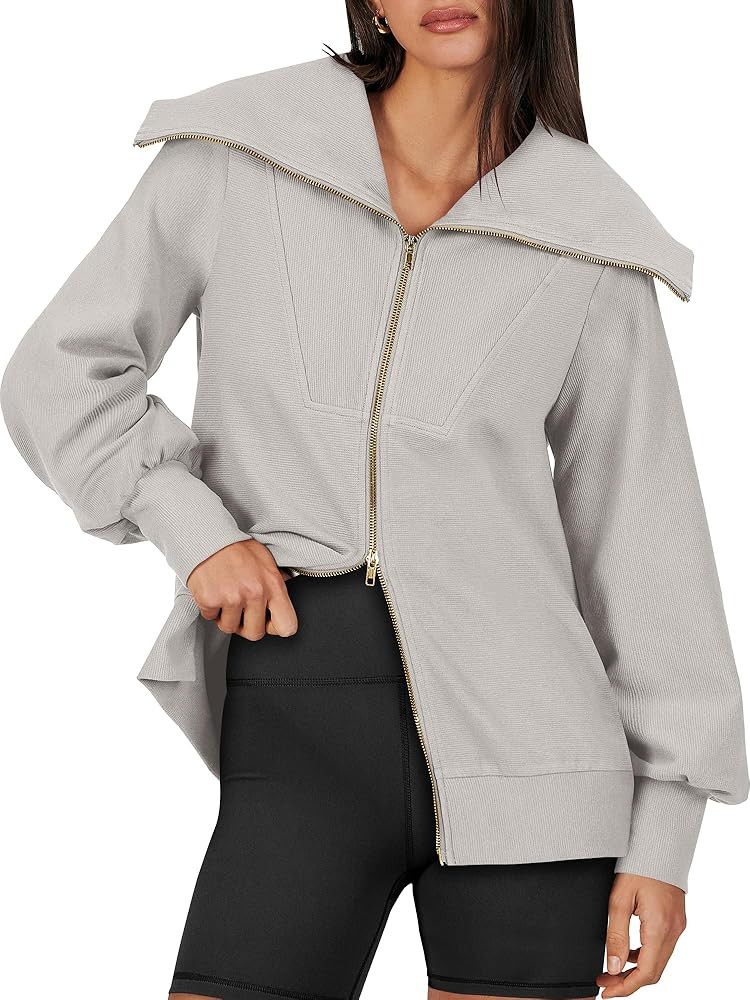 ANRABESS Womens Oversized Full Zip Up Jackets Sweatshirt Fall Casual Sweaters Hoodies 2023 Trendy... | Amazon (US)