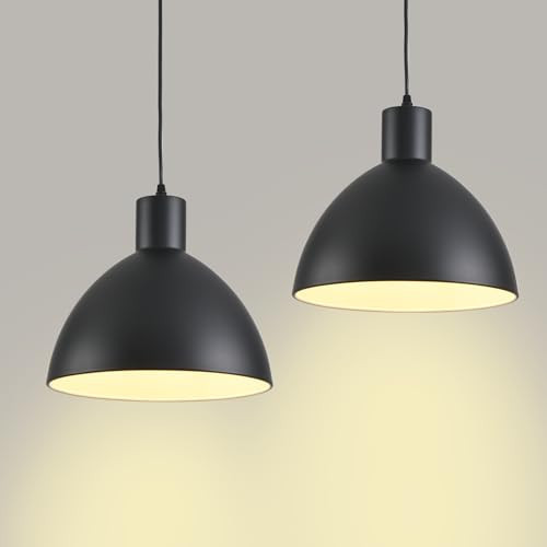 2 Pack Black Dome Pendant Lights Kitchen Island 12" Modern Pendant Light Fixtures Industrial Farmhouse Kitchen Pendant Lights Adjustable Metal Vintage Chandelier for Sink Dining Room Hallway Entryway | Amazon (US)