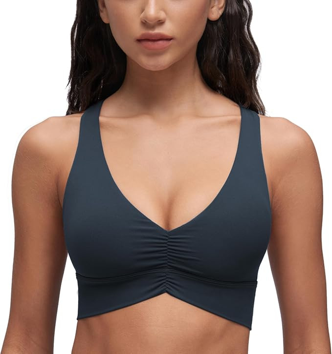 CRZ YOGA Butterluxe Ruched V Neck Sports Bra | Amazon (UK)