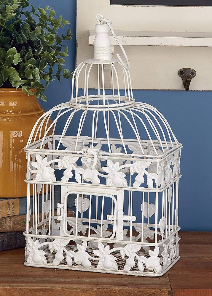 Deco 79 Metal Abstract Birdcage with Latch Lock Closure and Hanging Hook, Set of 2 22", 15"H, Whi... | Amazon (US)