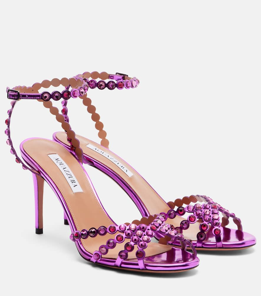 Aquazzura Tequila crystal-embellished metallic leather sandals | Mytheresa (US/CA)