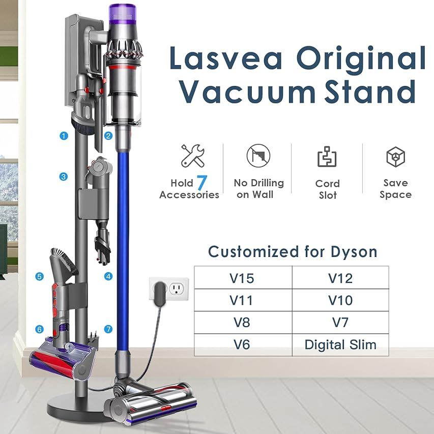 Height-Adjustable Vacuum Stand for Dyson V15, V12,V11, V10,V8 ,V7 - Aluminum Tube Vacuum Rack Org... | Amazon (US)